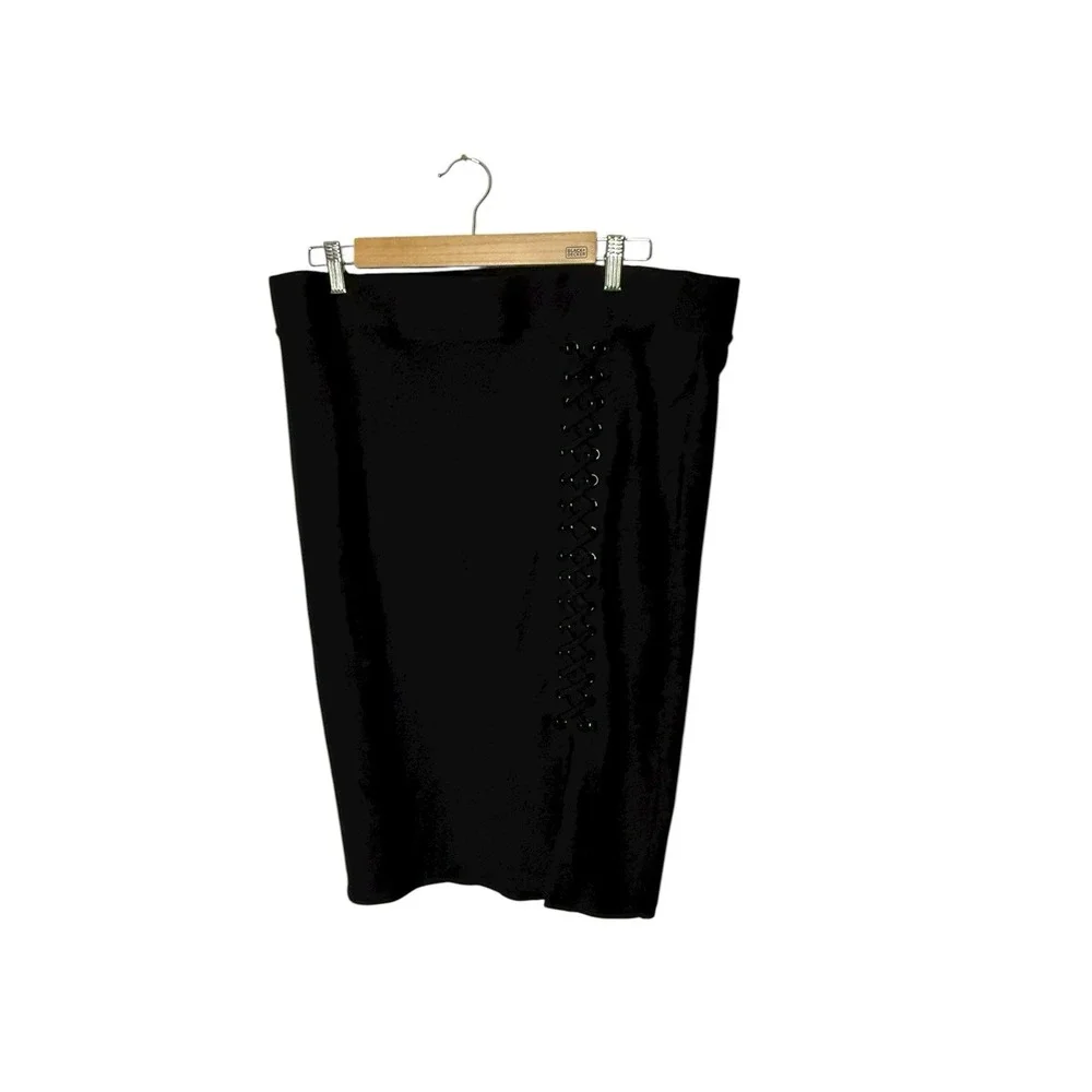 Torrid Black Pull-on Stretch Midi Skirt Lace Up Accent‎ Women's 1 14-16